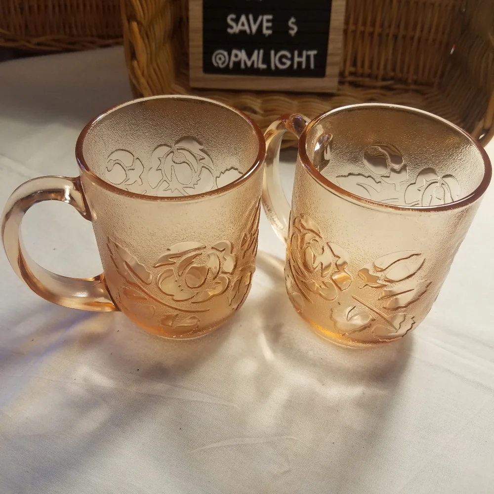 Rose Glass Mugs Set of 2 Clear Arcoroc